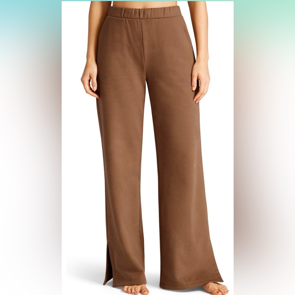 NWT‎ Beyond Yoga On The Go Wide Leg Flare Sweatpants Toffee Tan XL Cozy Chic